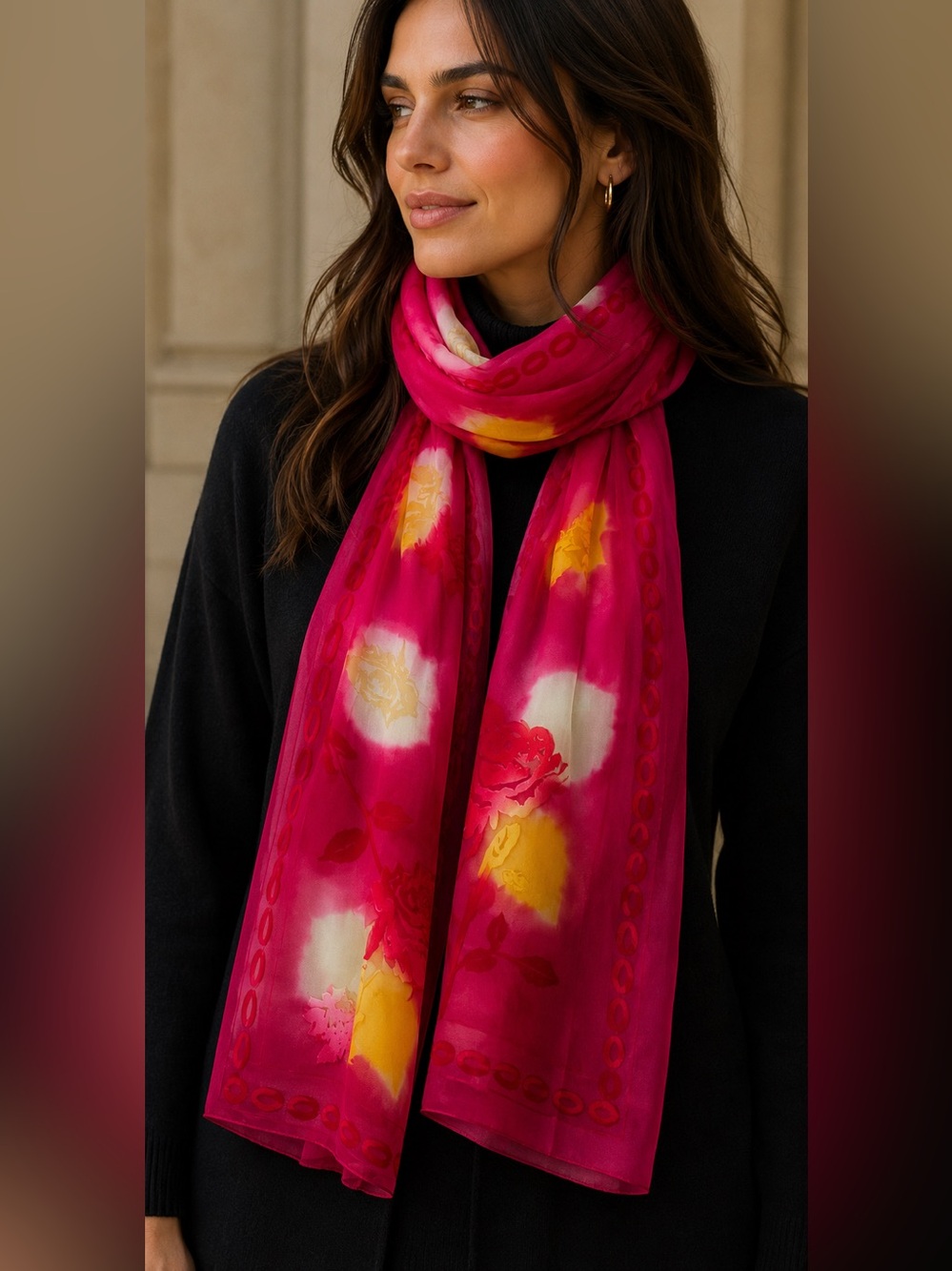 Bold Fuchsia Floral Lightweight Wrap Scarf